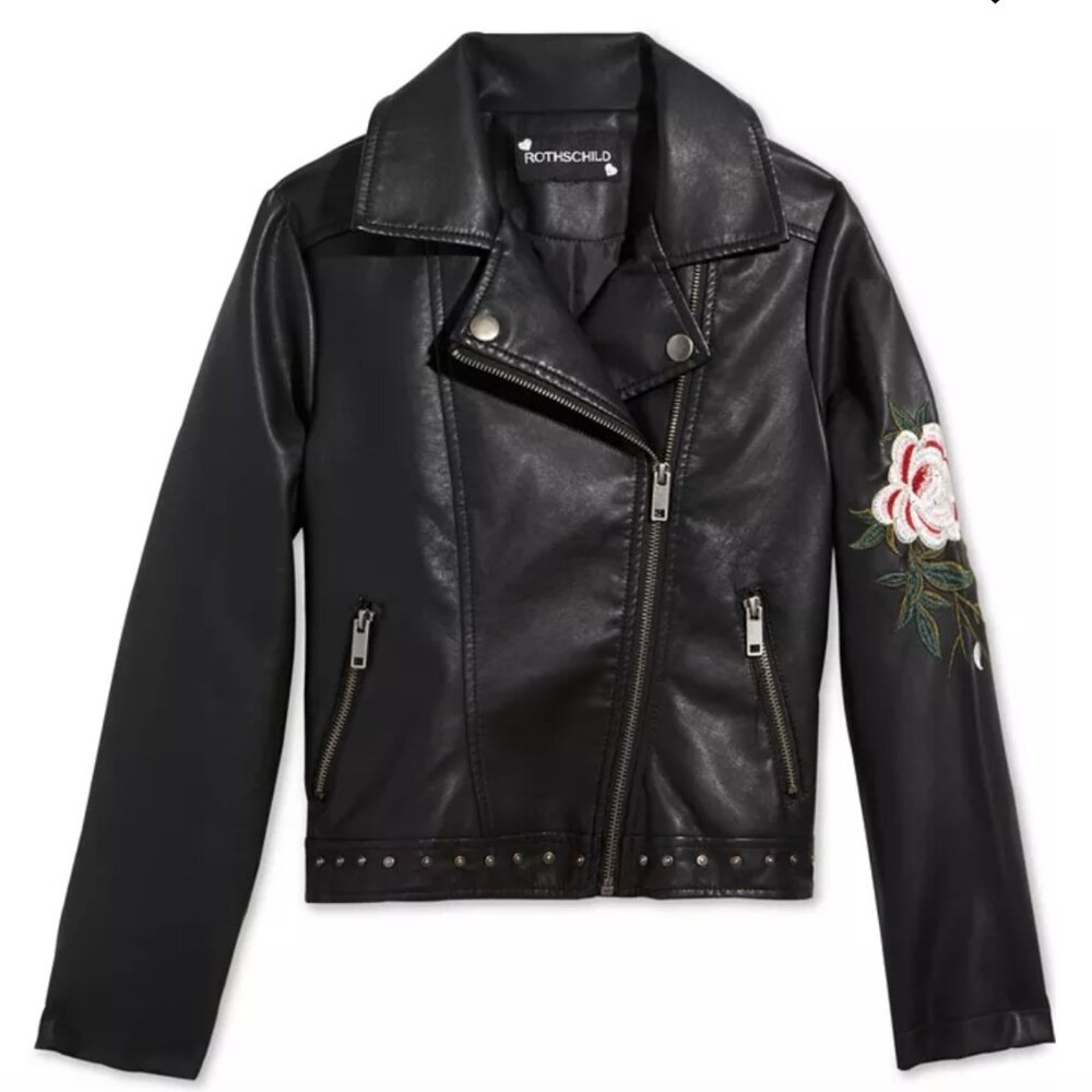 NWT Rothschild Embroidered Studded Moto Jacket - Youth 14/L- Beautiful, orig$150